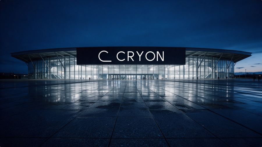 Insegna dello stadio con il marchio Cryon.